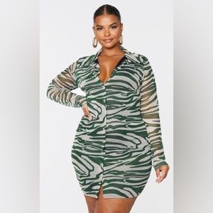 Brand new with tags!! PLT Green Zebra Print Mesh Button Down Shirt Dres